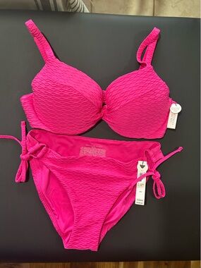 Victoria's Secret Vibrant Pink Textured Bikini Set 36C/Medium